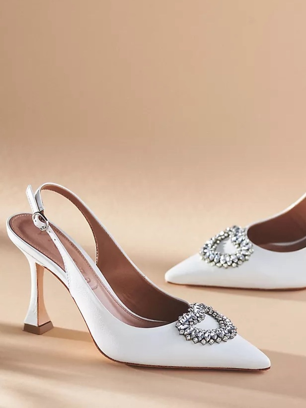 Anthropologie || Vicenza Crystal Heart Slingback Pumps Wedding Bride White